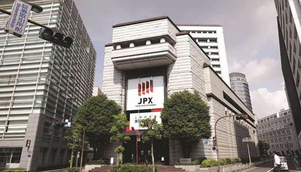 An external view of the Tokyo Stock Exchange building in Japan. The Nikkei 225 closed down 0.2% to 23,827.98 points yesterday.