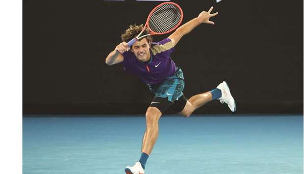 Taylor Fritz of the US in action during his third round match against Serbiau2019s Novak Djokovic yesterday.