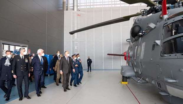 HE the Deputy Prime Minister and Minister of State for Defence Affairs Dr Khalid bin Mohamed al-Attiyah during his visit to the Leonardo factory in the city of Varese, Italy.