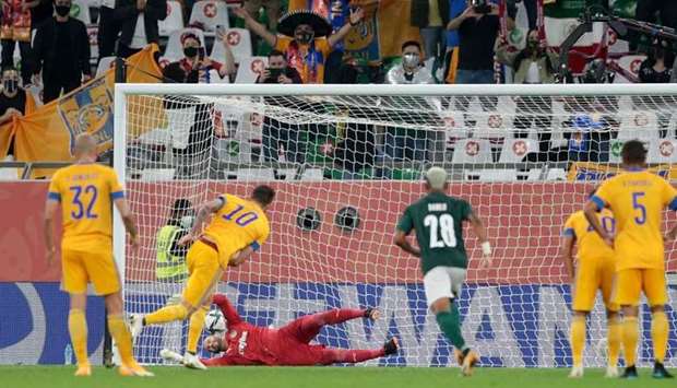 Tigres UANL's Andre Pierre Gignac scores their first goal from the penalty spot during the FIFA Club World Cup semi-final football match at the Education City Stadium. PICTUES: Agencies and Noushad Thekkayil