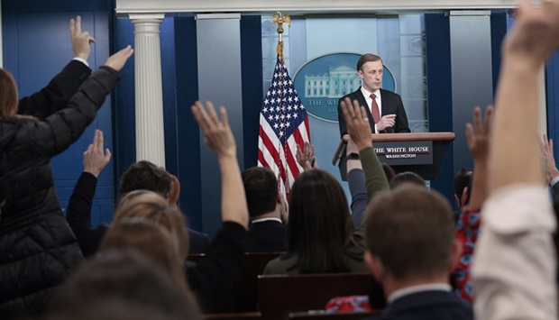 National Security Advisor Jake Sullivan speaks during the daily White House press briefing.