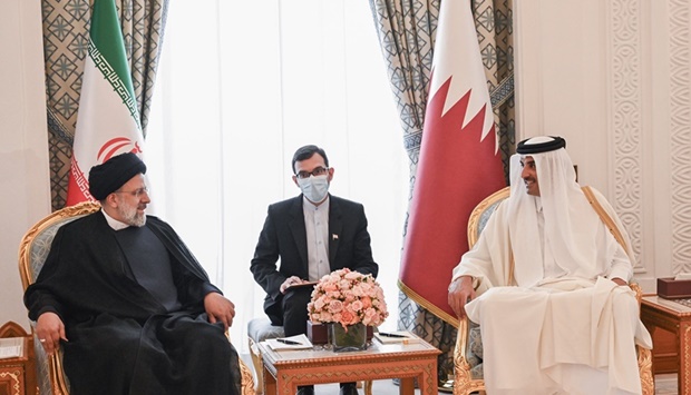 His Highness the Amir Sheikh Tamim bin Hamad Al-Thani and the President of the Islamic Republic of Iran Ebrahim Raisi hold official talks at the Amiri Diwan