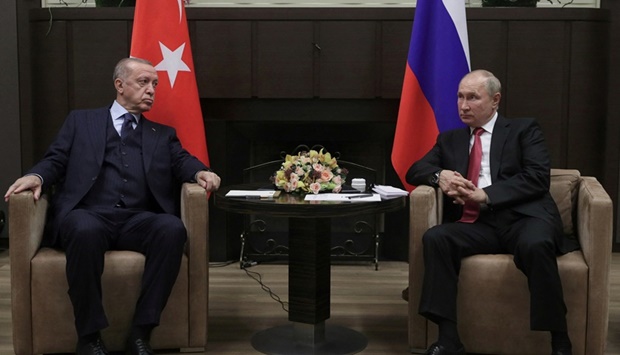 File photo of Russian President Vladimir Putin in a meeting with Turkish President Tayyip Erdogan.