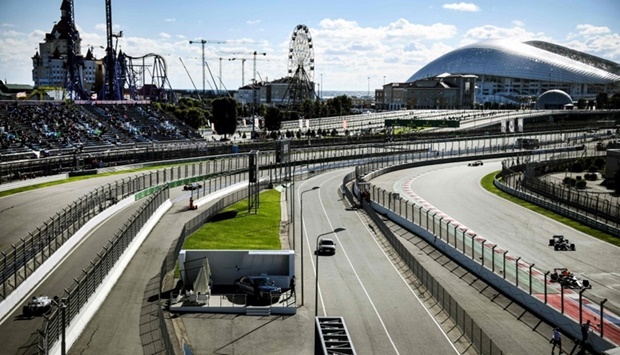 This file photograph taken on September 24, 2021l shows drivers as they steer their cars during the second practice session for the Formula One Russian Grand Prix at the Sochi Autodrom circuit in Sochi. AFP