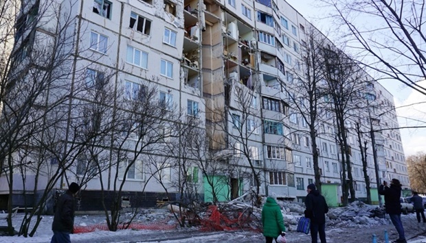 A view shows a residential building damaged by recent shelling in Kharkiv, Ukraine February 27. REUTERS/Vitaliy Gnidyi