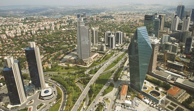 The business and financial district of Levent, which comprises leading Turkish companiesu2019 headquarters and popular shopping malls, is seen from the Sapphire Tower in Istanbul (file). Gross domestic product grew 9.1% year-on-year in the fourth quarter, just above forecast, expanding 1.5% from the previous quarter on a seasonally and calendar-adjusted basis, the Turkish Statistical Institute said on Monday.