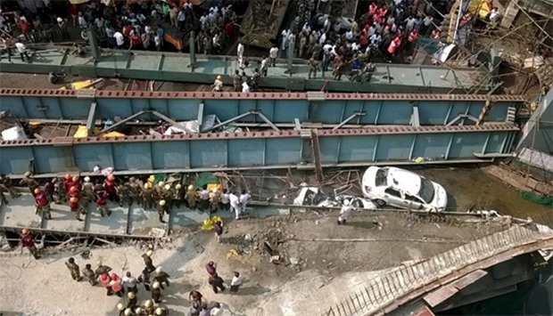 A general view of the collapsed flyover in Kolkata, India