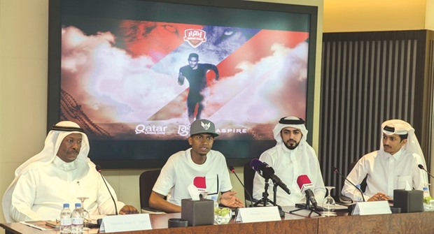 (From left) Abdullah al-Khater, Mutaz Barshim, Nasser Abdullah al-Hajri and Khalid Saadoun al-Kuwari at the press conference yesterday.