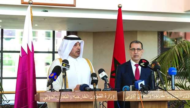 Qatari and Moroccan prime ministers speaking after the conclusion of the 7th meeting of the Qatari-Moroccan Joint Supreme Committee in Rabat.