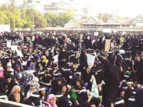 Muslim women participate in a protest against the triple talaq bill, in Mumbai yesterday.