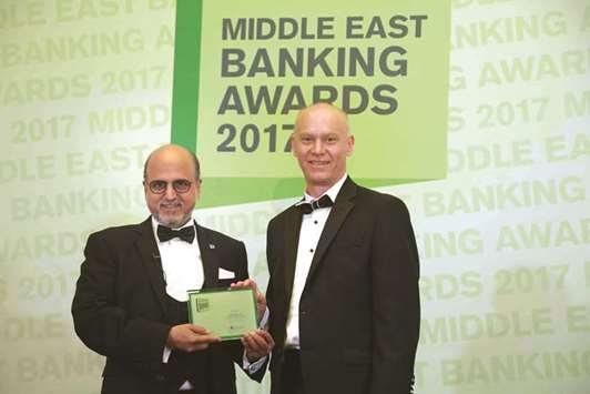 Seetharaman receiving the u2018CEO of the yearu2019 award at the EMEA Finance Middle East Banking Awards 2017 Ceremony in Dubai recently.