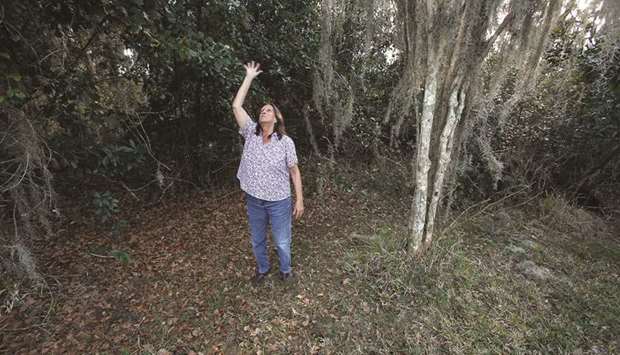 RECALL: Trish Bishop shows the spot in the backyard of her Kissimmee, Florida, home on February 1, 2019, where she claims to have witnessed an alien and UFO hovering 10-feet above the ground in March 2013.