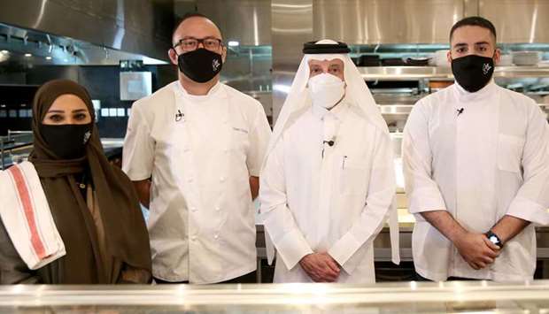 From left to right Chef Noor AlMazroie ,Timur Fazilov, HE AKbar al-Baker and Chef Hassan AlIbrahim