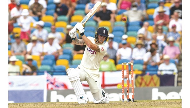 Ben Stokes of England in action against West Indies during the second day of the second Test at Kensington Oval, Bridgetown, Barbados, yesterday. (AFP)