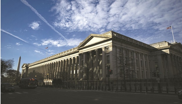 The US Treasury building in Washington, DC. Treasuries slumped, sending the two-, five- and 10-year yields to the highest levels since May 2019, as policy makers in the US and Europe cranked up expectations for higher borrowing costs in the face of mounting inflationary pressures.