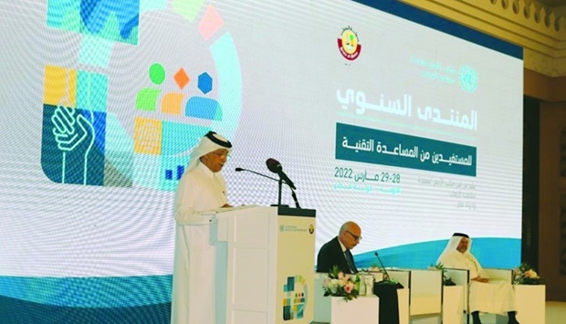 HE the Minister of State for Foreign Affairs Sultan bin Saad al-Muraikhi addressing the gathering.