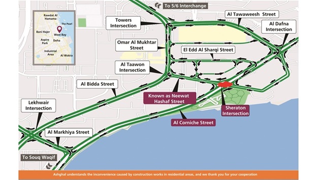 Motorists will be required to turn right at Sheraton Intersection, continue straight and then make a U-Turn at the next intersection to reach their destinations.