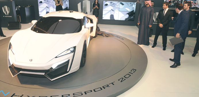 Sultan, Debbas and other W Motors officials at the Lykan Hypersport unveiling yesterday. Picture: Thajuddin