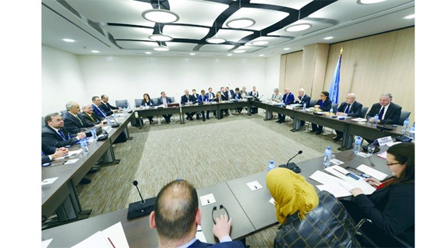 A general view at the opening of Syria peace talks with the Syrian government delegation and UN Syria mediator Staffan de Mistura at the United Nations in Geneva, Switzerland yesterday.