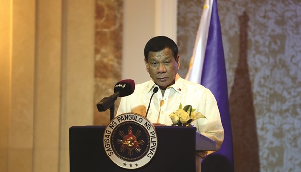 Duterte addressing the investment forum organised by Qatar Chamber.