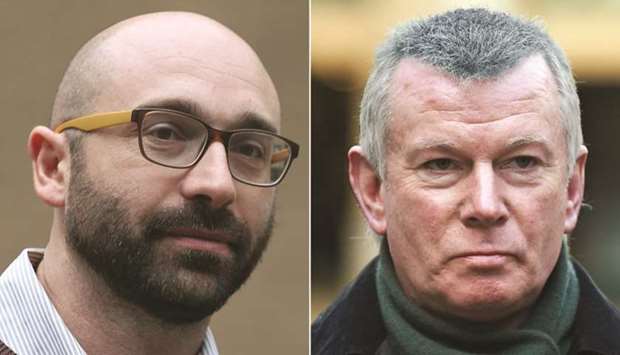 Former employees of Barclays bank, Carlo Palumbo and Colin Bermingham, arriving at Southwark Crown Court in London on January 13, 2016. Bermingham was sentenced to five years while Palombo received a four-year term.