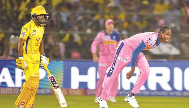 Rajasthan Royalsu2019 Jofra Archer (right) in action during the ongoing Indian Premier League. (AFP)