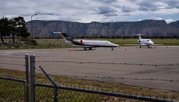 READY TO TAKE OFF: Two private jets are parked at the Sedona Airport, which is atop a mesa overlooking the city.