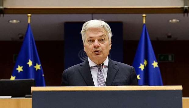 European Justice Commissioner Didier Reynders addresses the European Parliament in Brussels on the creation of a Covid-19 certificate.