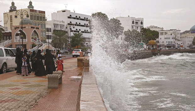 High waves break on the sea side promenade in the Omani capital Muscat (file). The country posted a budget surplus of $545mn in the first two months of this year. That compared with a deficit of 457mn rials ($1.2bn) a year ago, according the Gulf nationu2019s finance ministry.