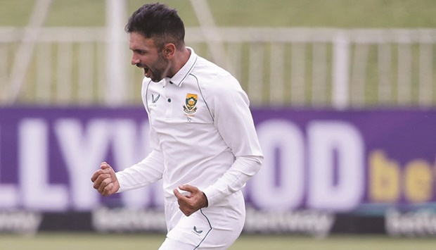 South Africau2019s Keshav Maharaj celebrates after the dismissal of Bangladeshu2019s Mushfiqur Rahim (not seen) during the first Test at the Kingsmead Stadium in Durban yesterday. (AFP)