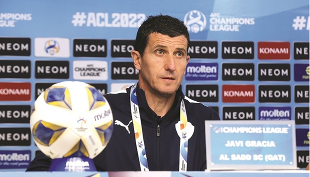 Al Sadd coach Javi Gracia speaks at a press conference in Dammam, Saudi Arabia.