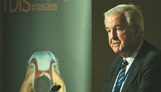 In this March 9, 2016, picture, WADA president Craig Reedie speaks at a Tackling Doping in Sport 2016 conference in London. (AFP)