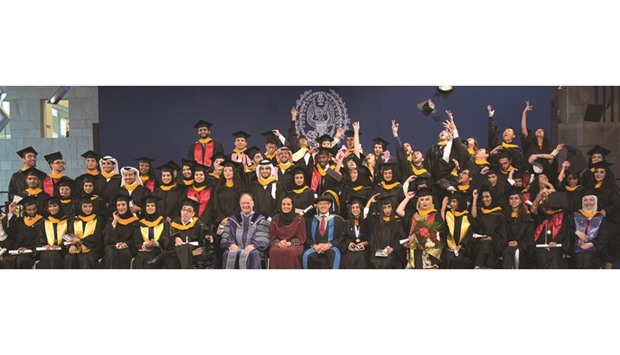 GU-Qu2019s Class of 2016 with HE Sheikha Mayassa, Dr John J DeGioia and Dr Nonneman.