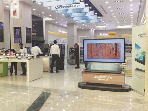 An LG Signature OLED TV W on display at the LG Brand Shop in the Mall of Qatar.