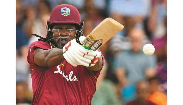 In this file photo taken on February 22, 2019 Chris Gayle of West Indies hits a four during the 2nd ODI against England at the Kensington Oval in Bridgetown, Barbados. Can the West Indies take the form that has made them such a potent force in Twenty20 cricket into the World Cup? That is the question confronting Jason Holderu2019s side as they head into the one-day showpiece in England and Wales that starts on May 30.