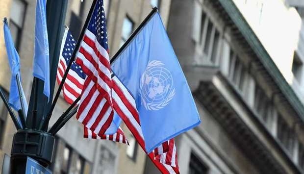 Flags of the United Nations and the United States of America are seen in New York City. File picture: September 23, 2019