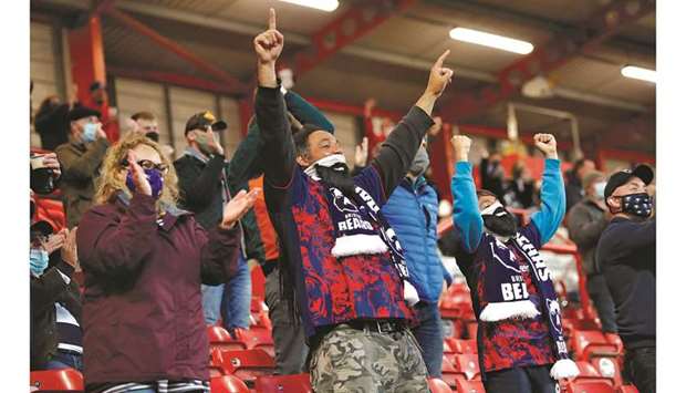 Fans during the English Premiership match between Bristol Bears and Gloucester at the Ashton Gate Stadium in Bristol. (Reuters)