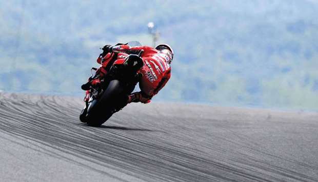 Ducati Lenovo Teamu2019s Italian rider Francesco Bagnaia rides during the free practice session for the Italian Moto GP Grand Prix at the  Mugello race track in Mugello yesterday.