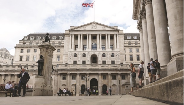 The Bank of England building in the City of London. UK markets are sounding the alarm over a potential recession, piling pressure on the BoE to balance curbing surging inflation with protecting growth.
