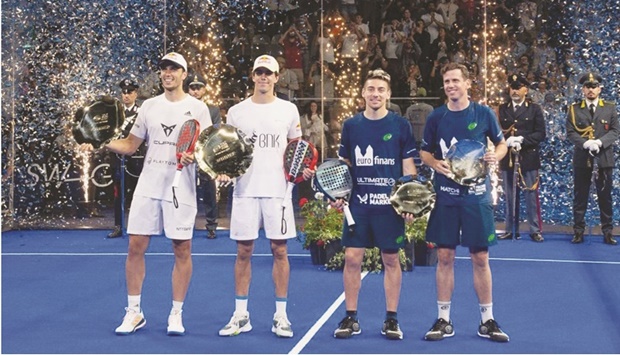 Spanish top seeds Juan Lebron and Alejandro Galan (left) came from a set down to defeat the second seeds Francisco Navarro and Martin Di Nenno in the final of the Premier Padel Major in Rome.