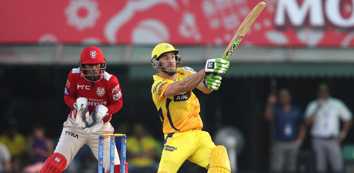 Chennai Super Kingsu2019 Faf du Plessis hits out during his fifty against Kings XI Punjab in Mohali. (BCCI)