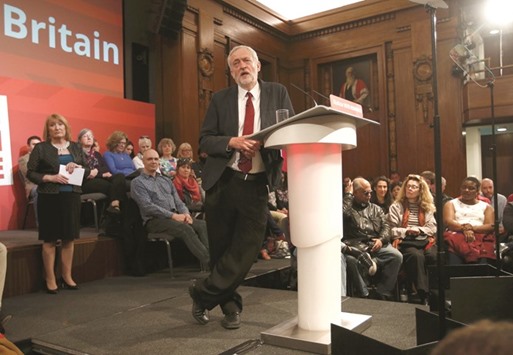 Corbyn answers a question at an event after stating why he wants to remain in the EU, in London yesterday.