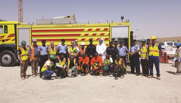 Civil Defence and Qatar Rail teams at one of the construction sites of the Green Line project.