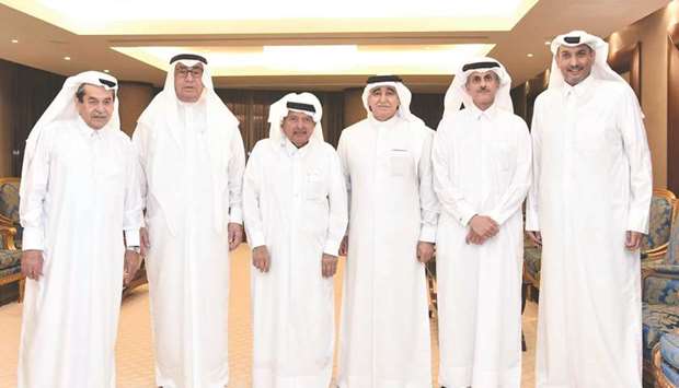 HE Sheikh Faisal with Hussain Alfardan, Dr Sheikh Khalid and QBA members Sheikh Nawaf, Sherida Saad Jubran al-Kaabi and Saud al-Mana who represented Omar al-Mana, after the QBA board meeting.