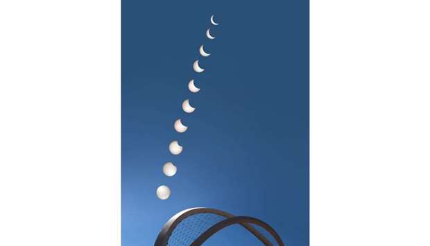 Composite image of Sunday's annular solar eclipse in the background of the 5/6 Monument in West Bay . PICTURE: Jayan Orma