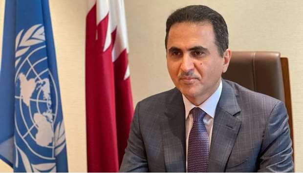 HE the Permanent Representative of the state of Qatar to the UN in Geneva Ambassador Ali Khalfan Al Mansouri speaks at virtual meeting of the United Nations Economic and Social Council on humanitarian affairs for the year 2021.