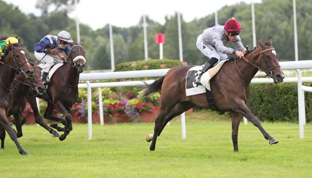 Fabrice Veron rides Al Wakrah to victory in the Prix de Vern d'Anjou in Le Lion D'Angers, France. (J