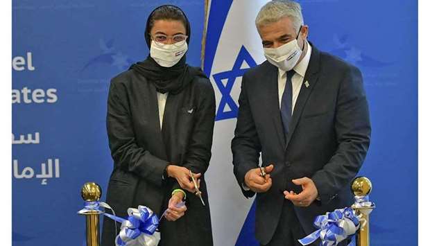 Officials during the inauguration of the Israeli Embassy in Abu Dhabi. AFP / GPO
