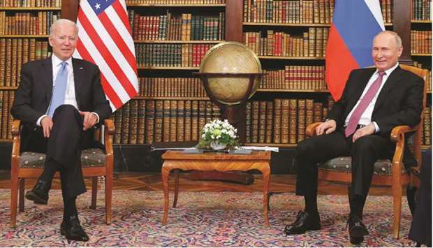 US President Joe Biden and Russiau2019s President Vladimir Putin meet for the US-Russia summit at Villa La Grange in Geneva, Switzerland, on June 16, 2021.