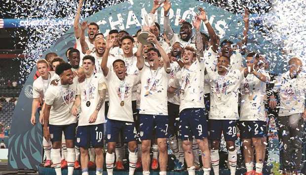 United States celebrate with the trophy after winning the CONCACAF Nations League in Denver, USA, on Sunday. (USA TODAY Sports)